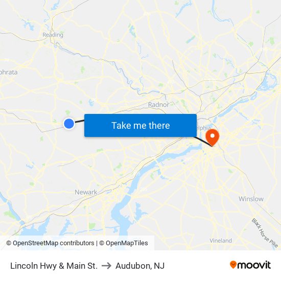 Lincoln Hwy & Main St. to Audubon, NJ map