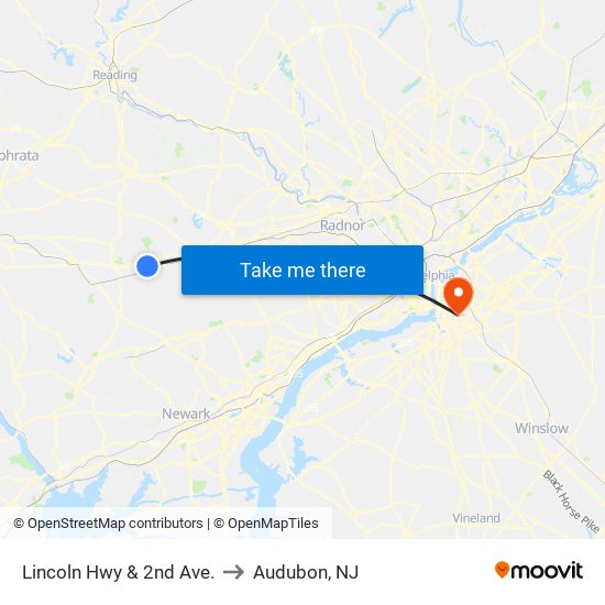 Lincoln Hwy & 2nd Ave. to Audubon, NJ map