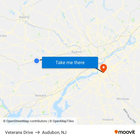 Veterans Drive to Audubon, NJ map