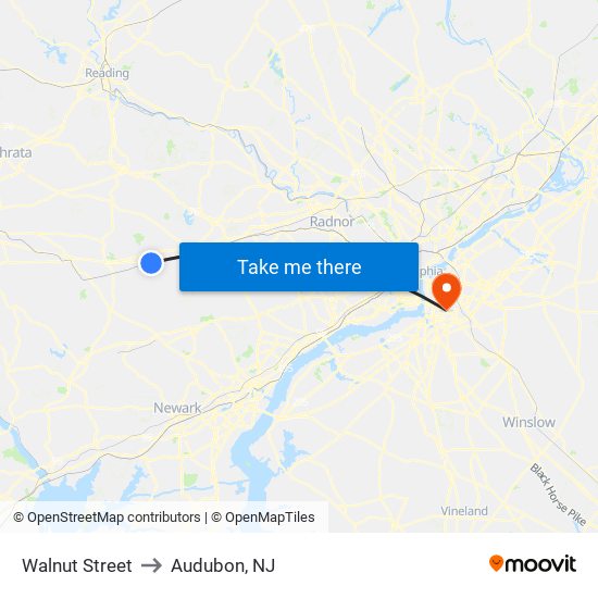 Walnut Street to Audubon, NJ map