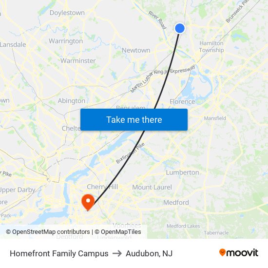 Homefront Family Campus to Audubon, NJ map