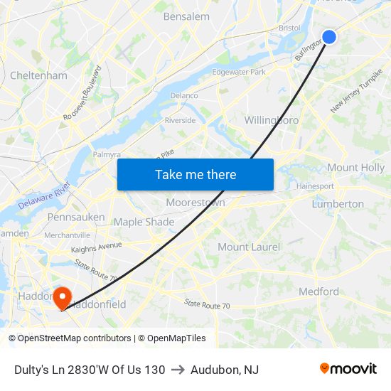Dulty's Ln 2830'W Of Us 130 to Audubon, NJ map