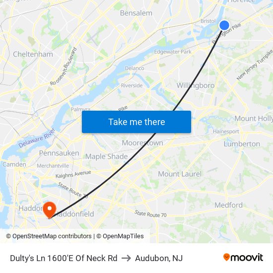 Dulty's Ln 1600'E Of Neck Rd to Audubon, NJ map