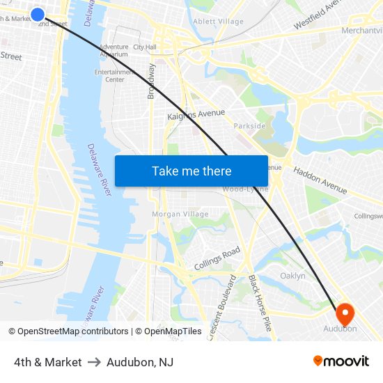 4th & Market to Audubon, NJ map