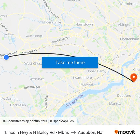 Lincoln Hwy & N Bailey Rd - Mbns to Audubon, NJ map