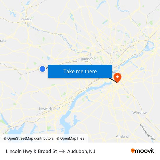 Lincoln Hwy & Broad St to Audubon, NJ map