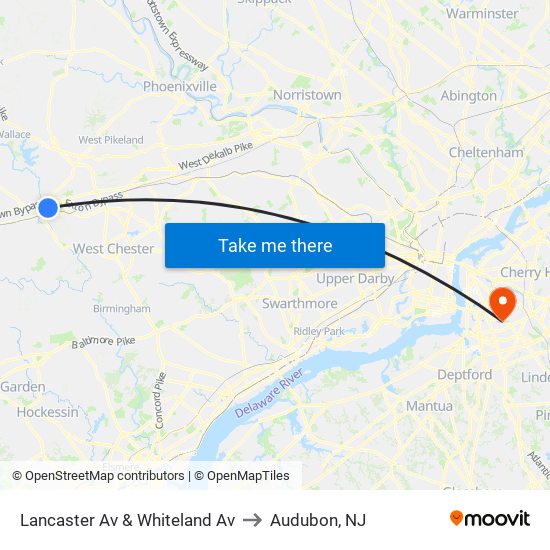 Lancaster Av & Whiteland Av to Audubon, NJ map