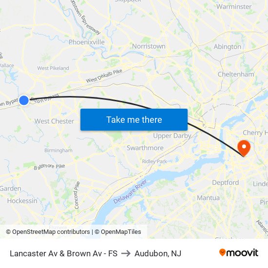 Lancaster Av & Brown Av - FS to Audubon, NJ map