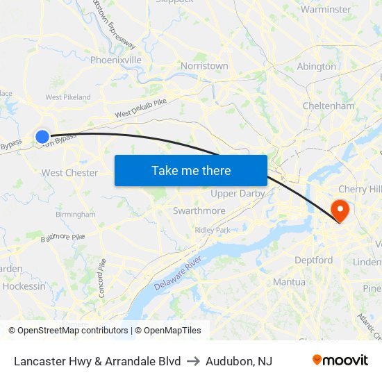 Lancaster Hwy & Arrandale Blvd to Audubon, NJ map