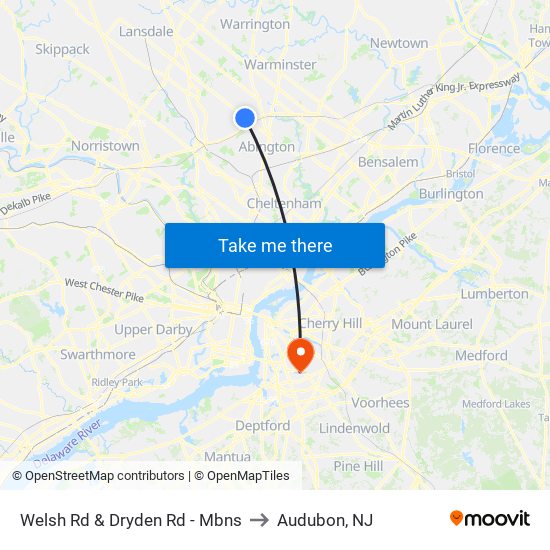 Welsh Rd & Dryden Rd - Mbns to Audubon, NJ map