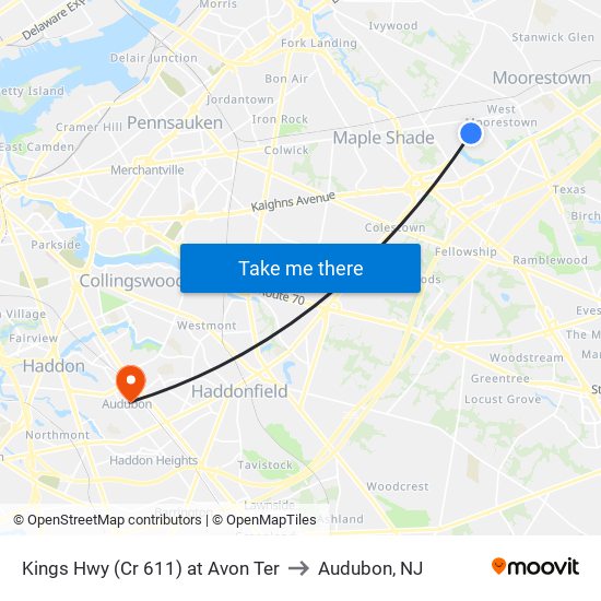 Kings Hwy (Cr 611) at Avon Ter to Audubon, NJ map
