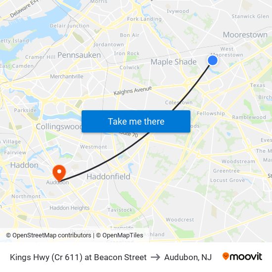 Kings Hwy (Cr 611) at Beacon Street to Audubon, NJ map