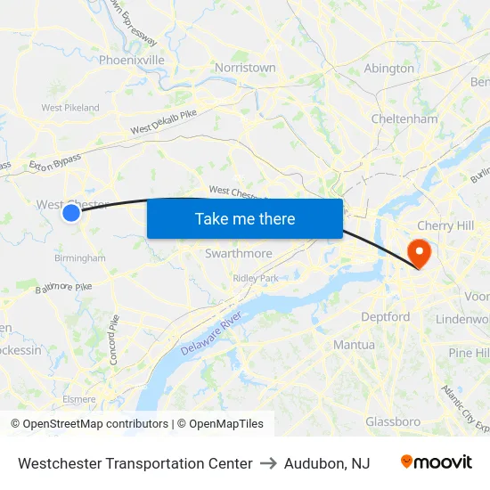 Westchester Transportation Center to Audubon, NJ map