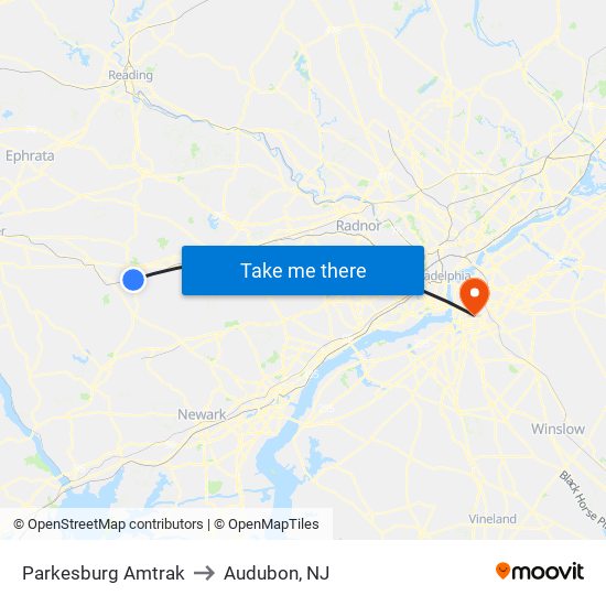Parkesburg Amtrak to Audubon, NJ map