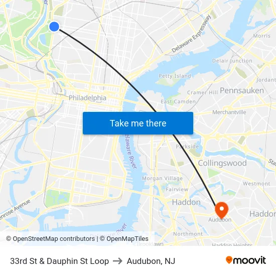 33rd St & Dauphin St Loop to Audubon, NJ map