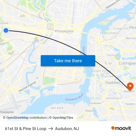 61st St & Pine St Loop to Audubon, NJ map