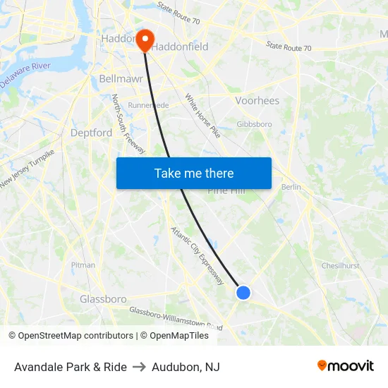 Avandale Park & Ride to Audubon, NJ map
