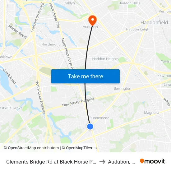Clements Bridge Rd at Black Horse Pike to Audubon, NJ map