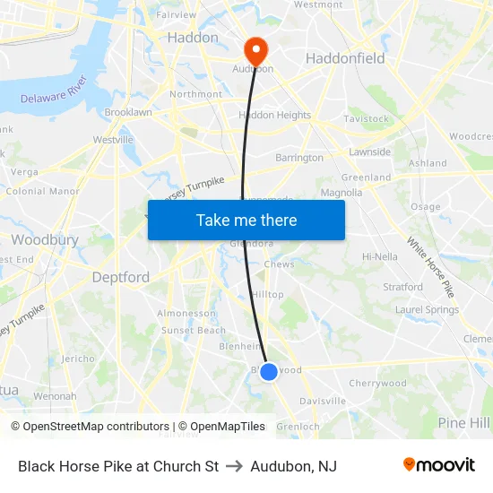 Black Horse Pike at Church St to Audubon, NJ map