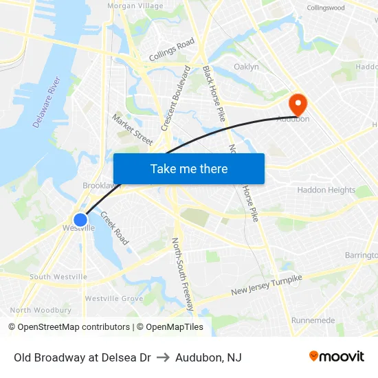 Old Broadway at Delsea Dr to Audubon, NJ map