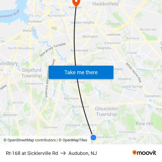 Rt-168 at Sicklerville Rd to Audubon, NJ map