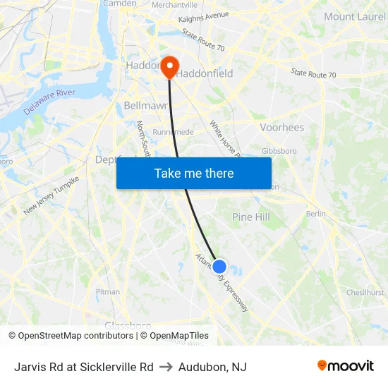 Jarvis Rd at Sicklerville Rd to Audubon, NJ map