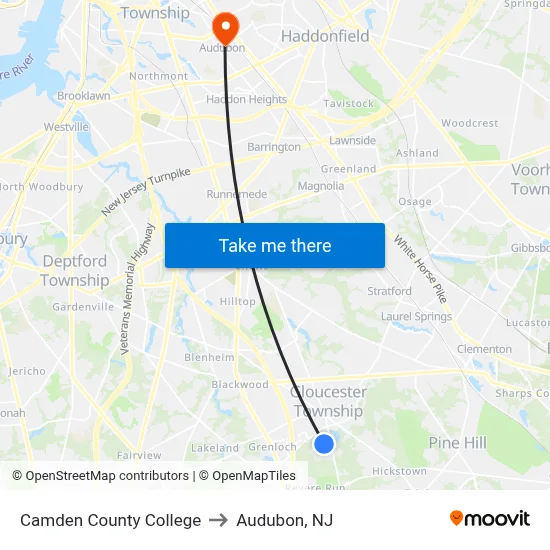 Camden County College to Audubon, NJ map