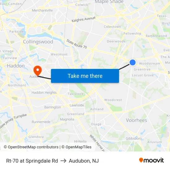 Rt-70 at Springdale Rd to Audubon, NJ map