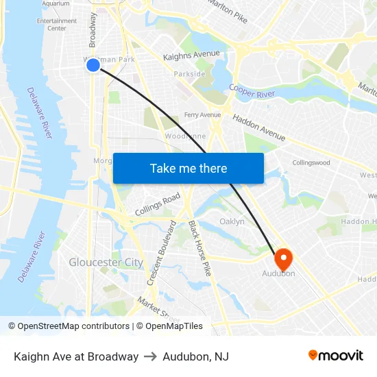 Kaighn Ave at Broadway to Audubon, NJ map