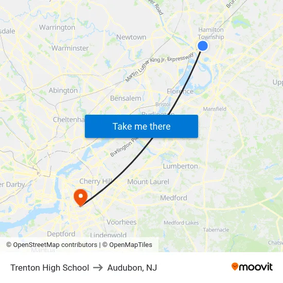 Trenton High School to Audubon, NJ map