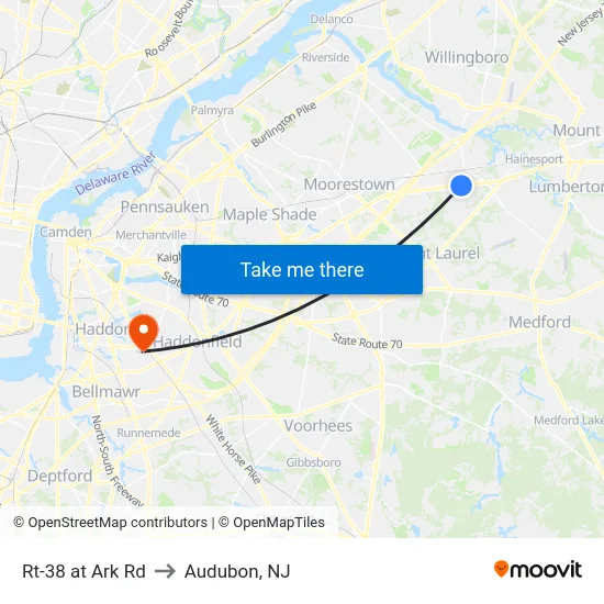 Rt-38 at Ark Rd to Audubon, NJ map