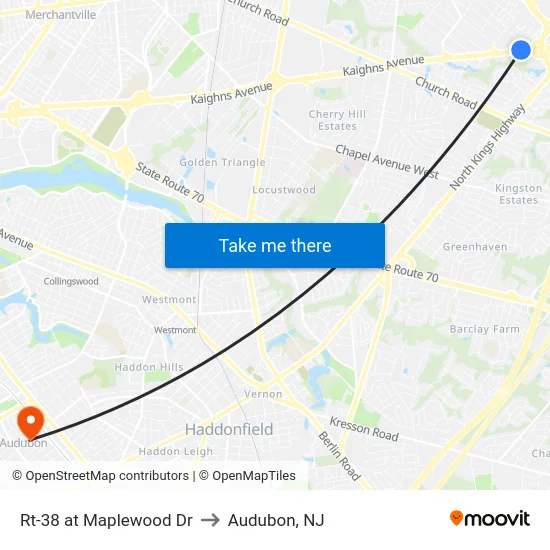 Rt-38 at Maplewood Dr to Audubon, NJ map