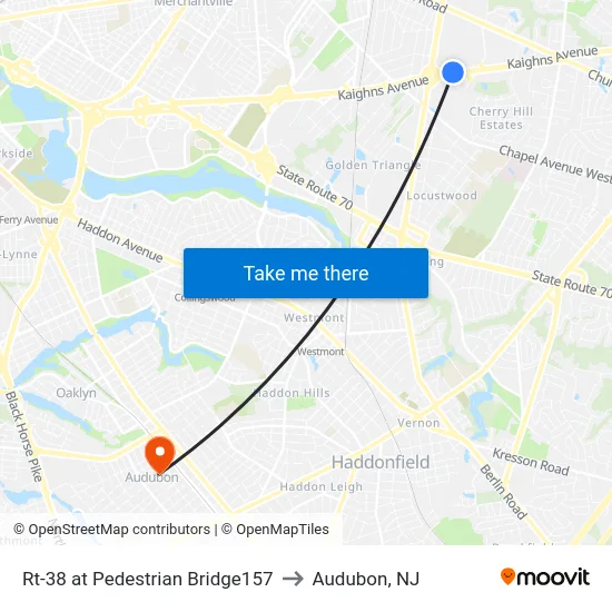 Rt-38 at Pedestrian Bridge157 to Audubon, NJ map