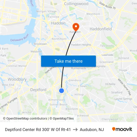 Deptford Center Rd 300' W Of Rt-41 to Audubon, NJ map