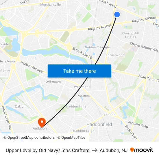 Upper Level by Old Navy/Lens Crafters to Audubon, NJ map