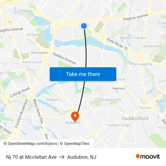 Nj 70 at Mcclellan Ave to Audubon, NJ map