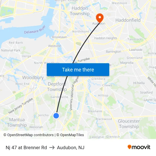 Nj 47 at Brenner Rd to Audubon, NJ map
