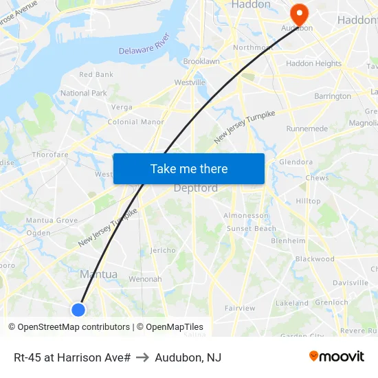 Rt-45 at Harrison Ave# to Audubon, NJ map
