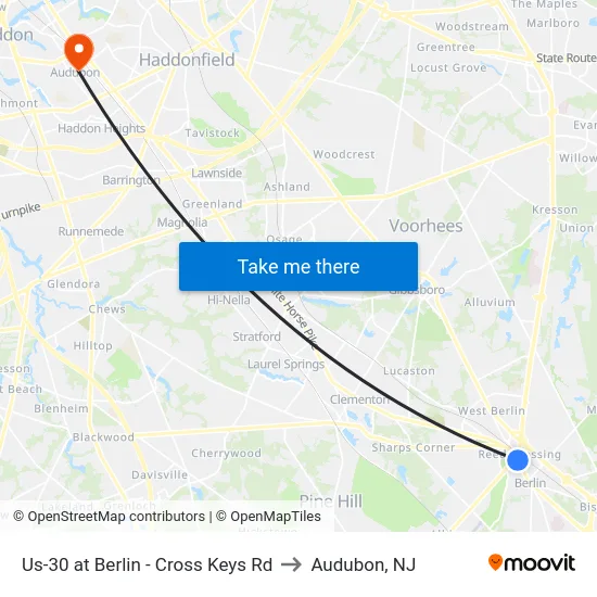 Us-30 at Berlin - Cross Keys Rd to Audubon, NJ map