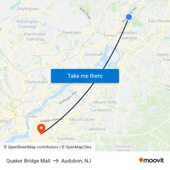 Quaker Bridge Mall to Audubon, NJ map