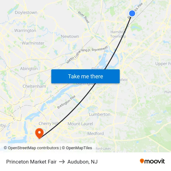 Princeton Market Fair to Audubon, NJ map