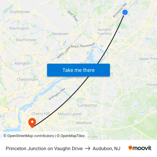 Princeton Junction on Vaughn Drive to Audubon, NJ map