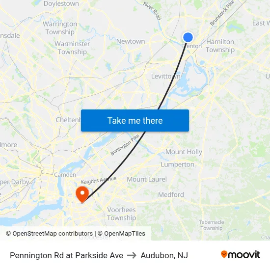 Pennington Rd at Parkside Ave to Audubon, NJ map