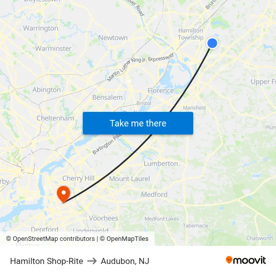 Hamilton Shop-Rite to Audubon, NJ map