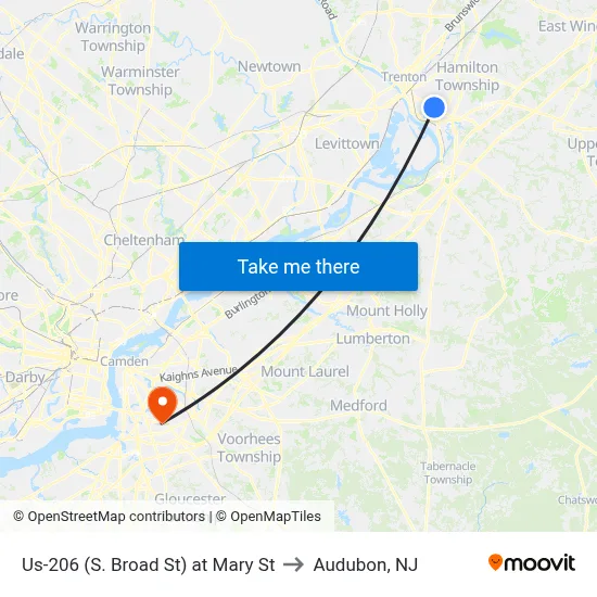Us-206 (S. Broad St) at Mary St to Audubon, NJ map