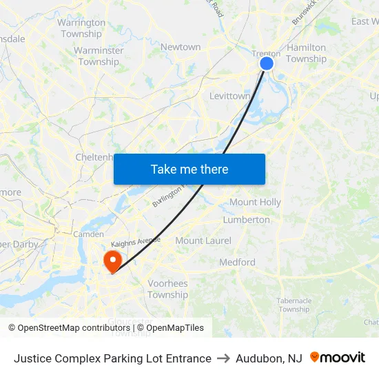 Justice Complex Parking Lot Entrance to Audubon, NJ map