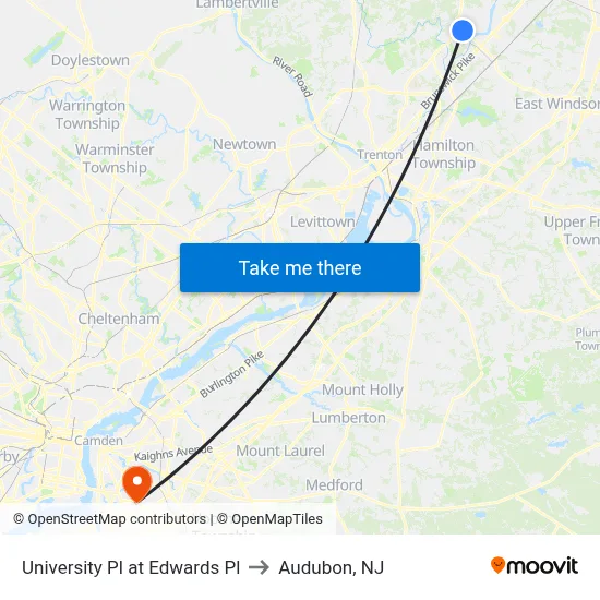 University Pl at Edwards Pl to Audubon, NJ map