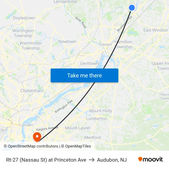 Rt-27 (Nassau St) at Princeton Ave to Audubon, NJ map