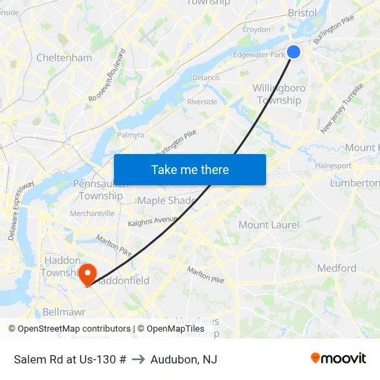 Salem Rd at Us-130 # to Audubon, NJ map