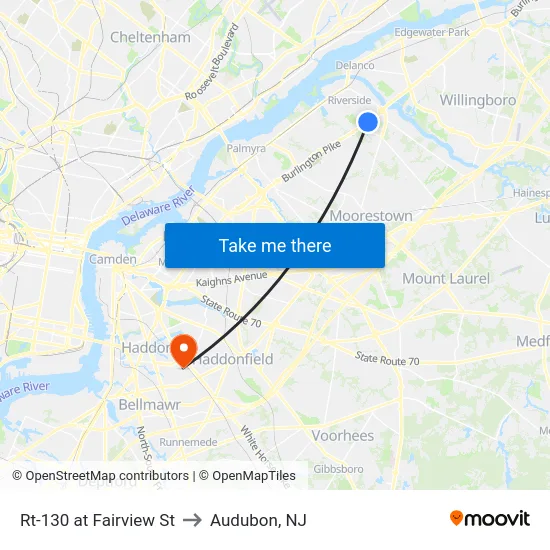 Rt-130 at Fairview St to Audubon, NJ map